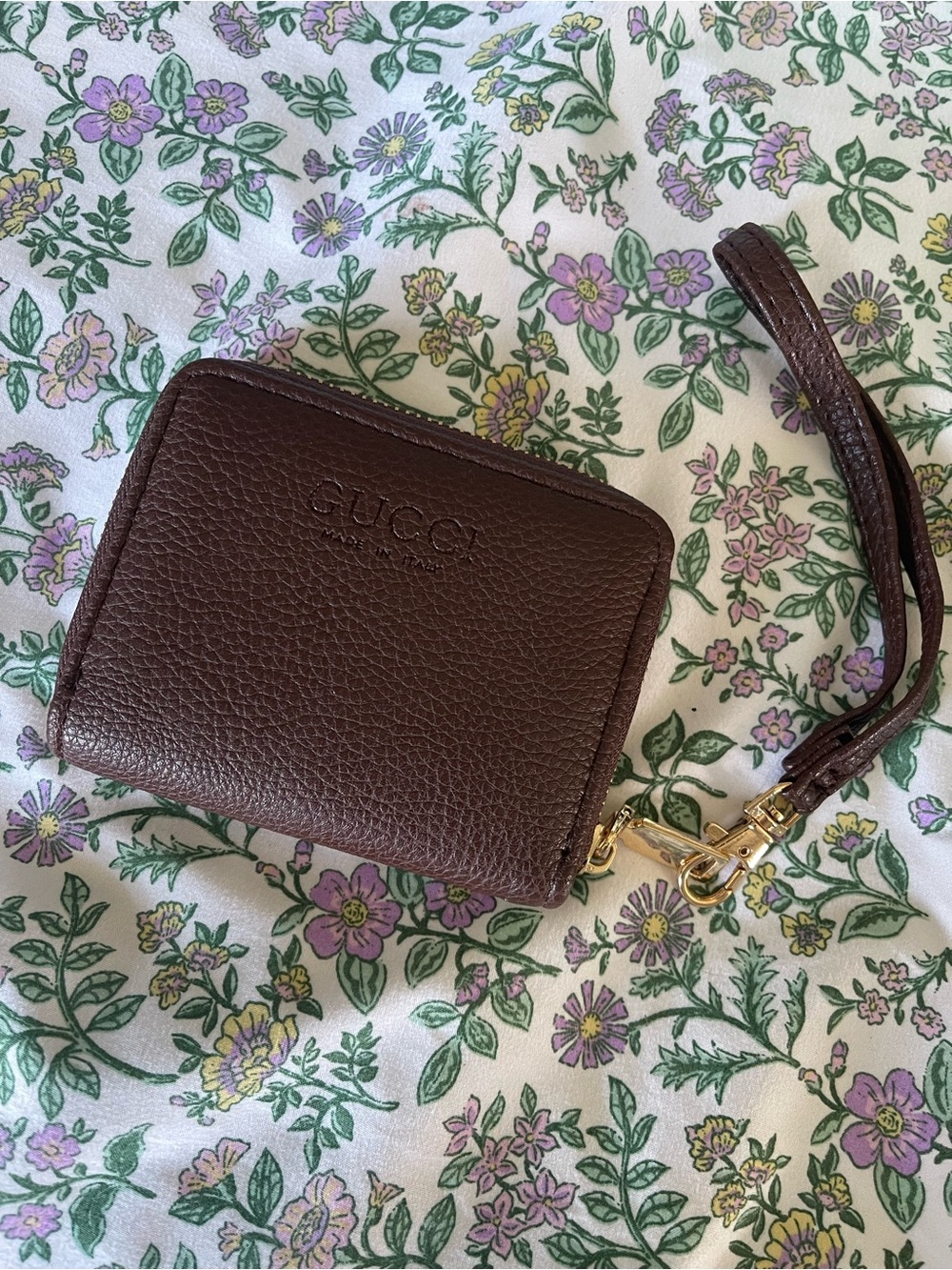 Gucci Dark Brown Textured Leather Zip Wristlet